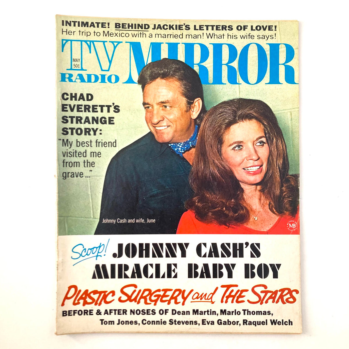 VTG TV Radio Mirror Magazine May 1970 featuring Johnny Cash and wife June on the cover, showcasing vintage celebrity culture.