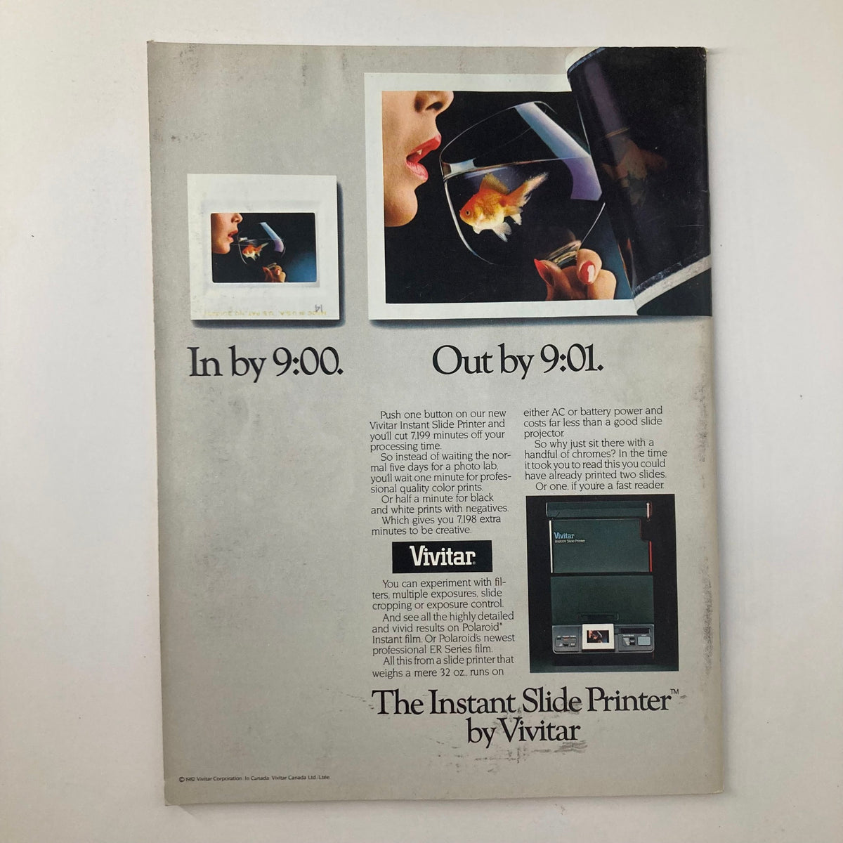 Advertisement page from Camera Arts Magazine March 1983, promoting the Vivitar Instant Slide Printer for creative photography solutions.