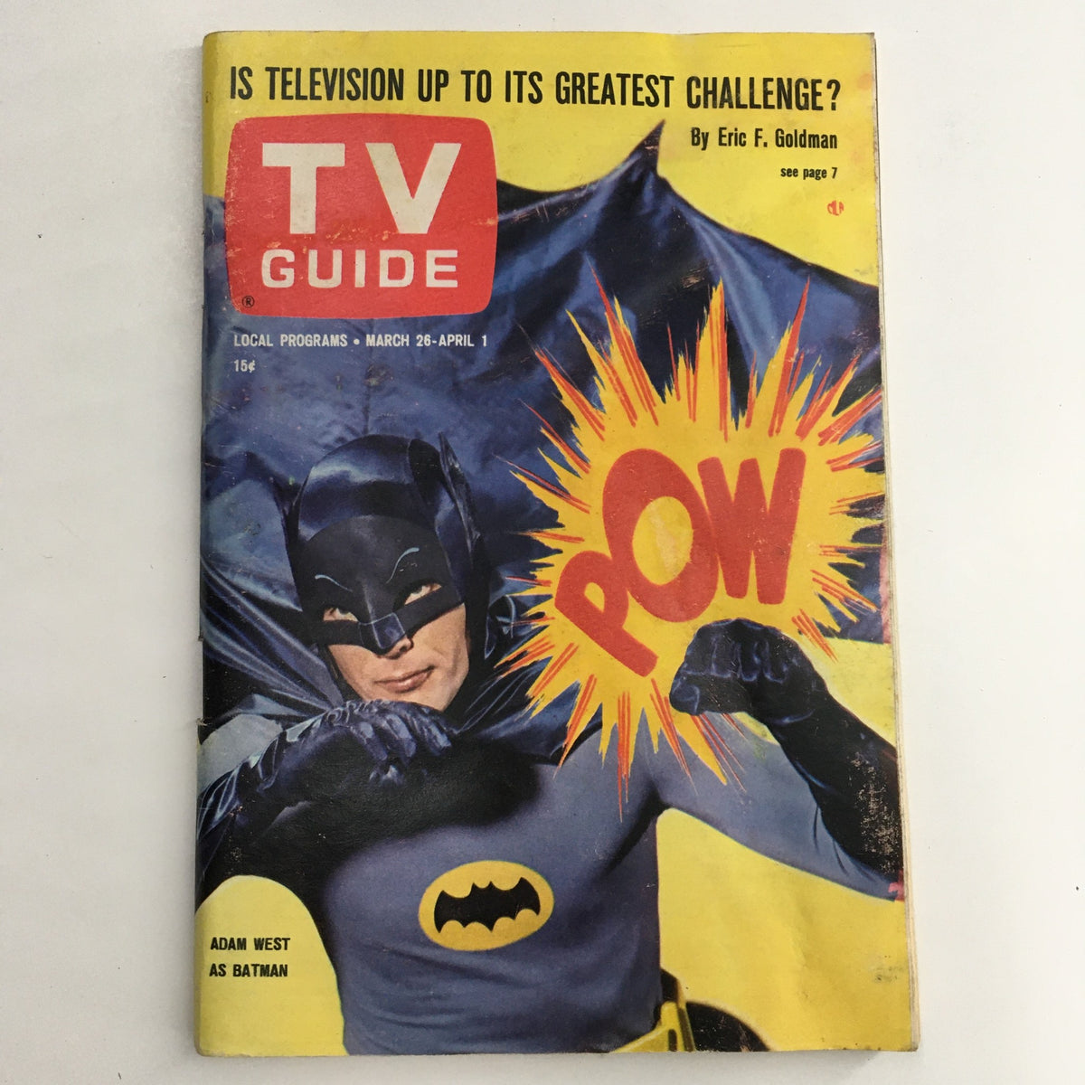Cover of TV Guide Magazine, March 26, 1966, Vol. 14, No. 13, featuring Adam West as Batman, no label