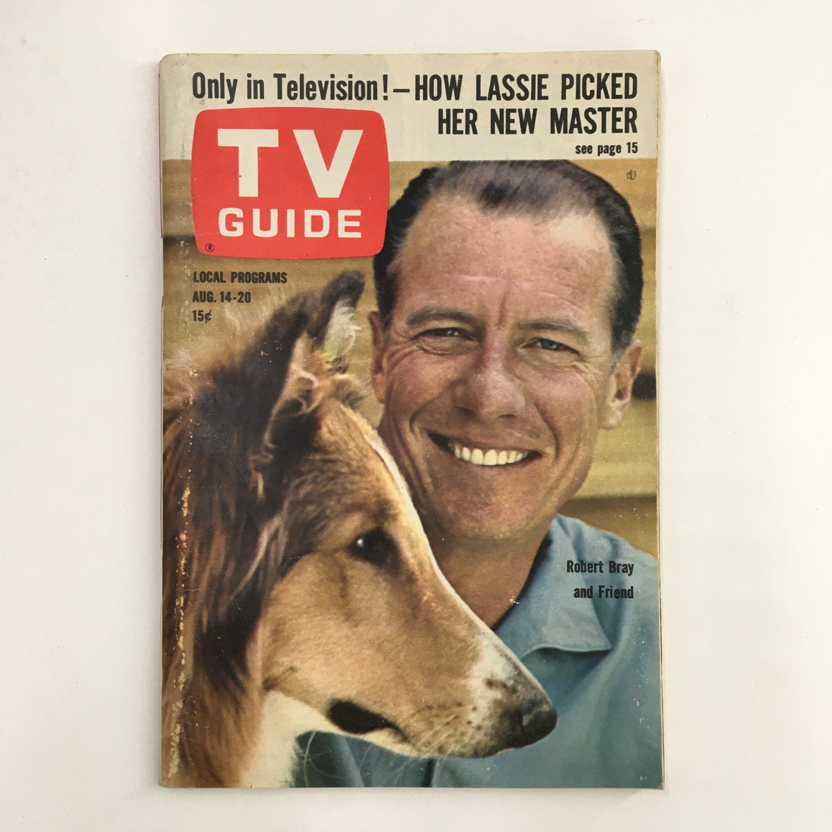 Vintage TV Guide Magazine from August 14, 1965 featuring Robert Bray with his canine companion, Pup Ranger. A nostalgic collectible showcasing the golden age of television.
