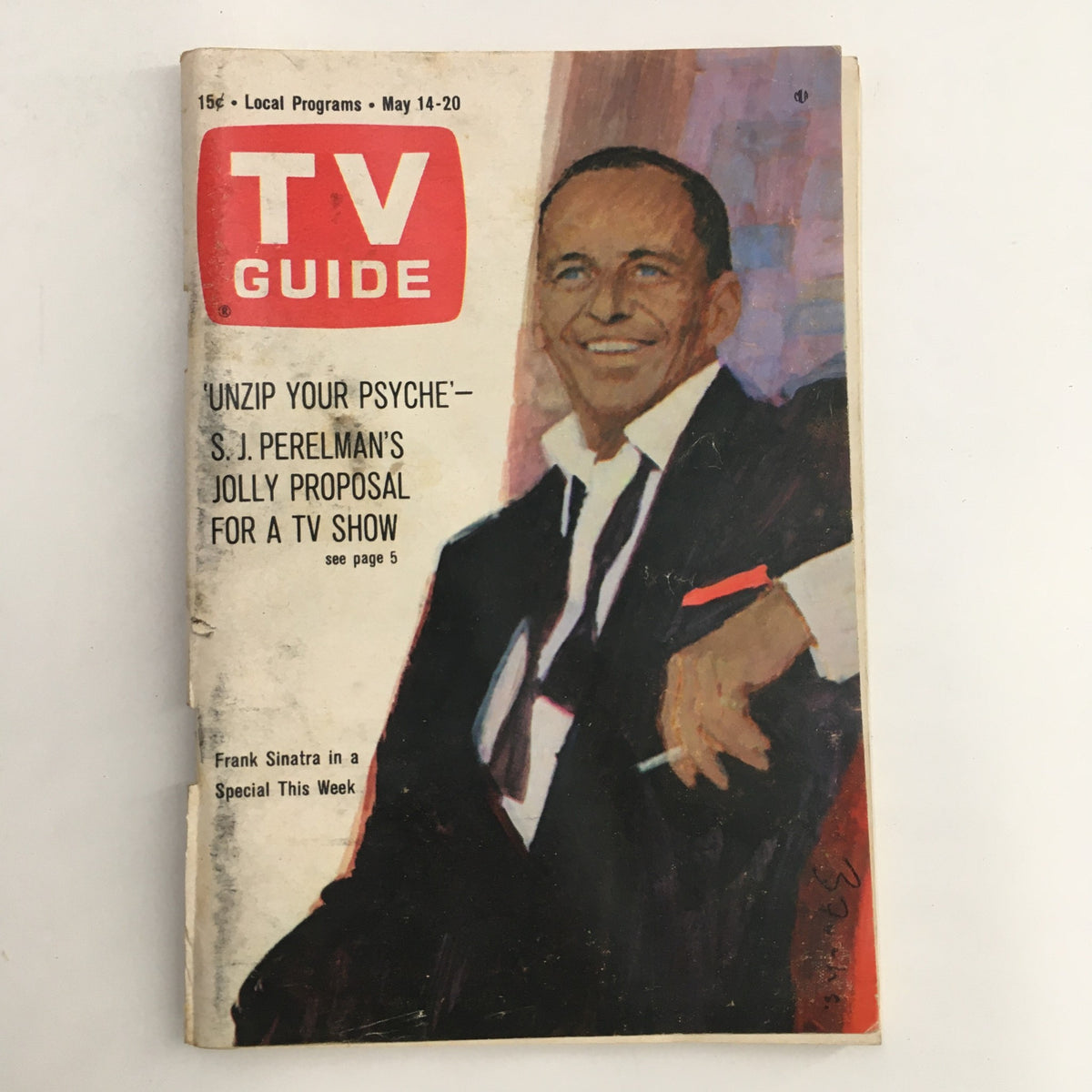 Cover of TV Guide Magazine May 14 1966 featuring Frank Sinatra, illustrated by Bernie Fuchs, showcasing a vintage TV entertainment theme.