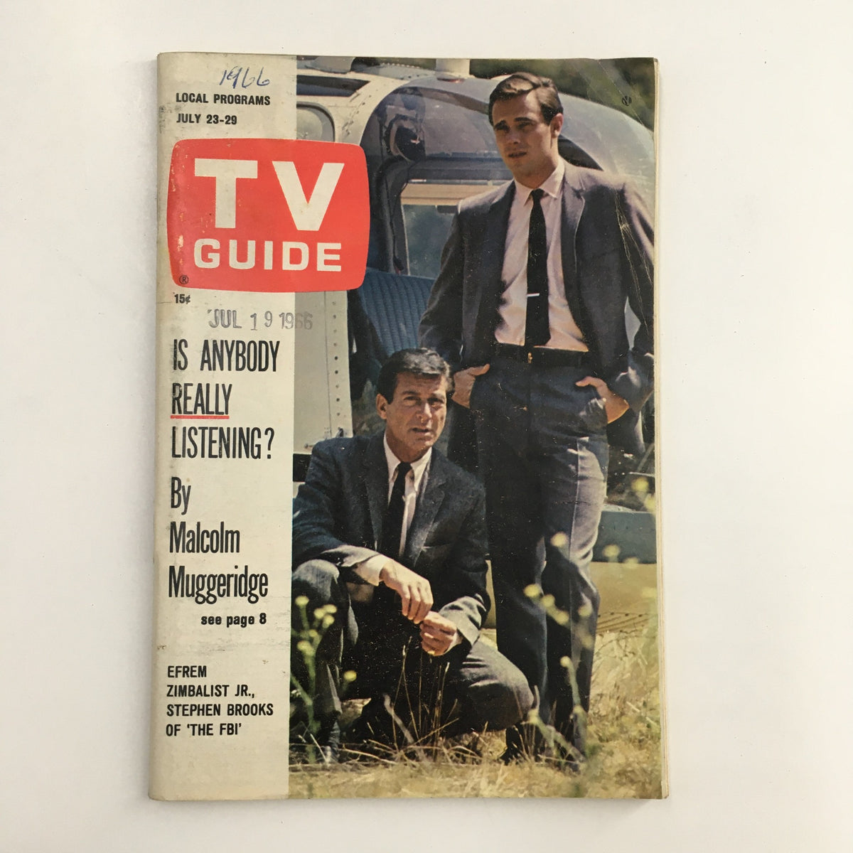 TV Guide Magazine July 23 1966 featuring Efrem Zimbalist Jr. on the cover, showcasing retro design elements and local program listings.