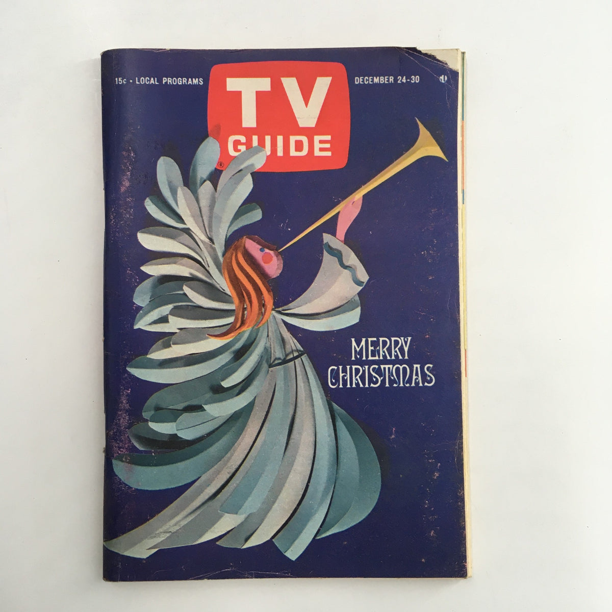TV Guide Magazine December 24 1966 featuring a colorful Merry Christmas cover with an angel playing a trumpet.