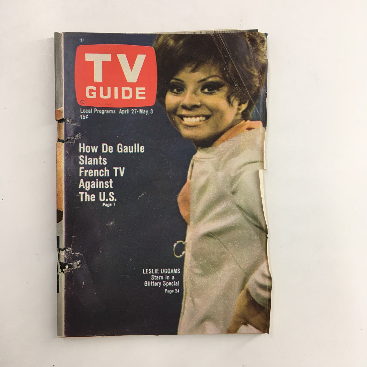 Cover of TV Guide April 27 1968 featuring Leslie Uggams with article headlines about French TV and U.S. television.