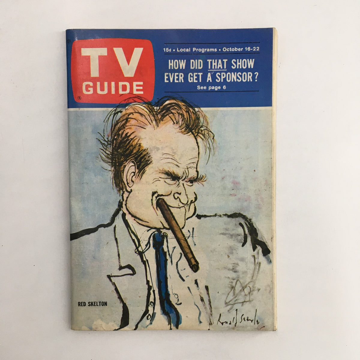 TV Guide October 16 1965 featuring a drawing of Red Skelton with a cigar, highlighting the magazine's appeal as a vintage collectible.