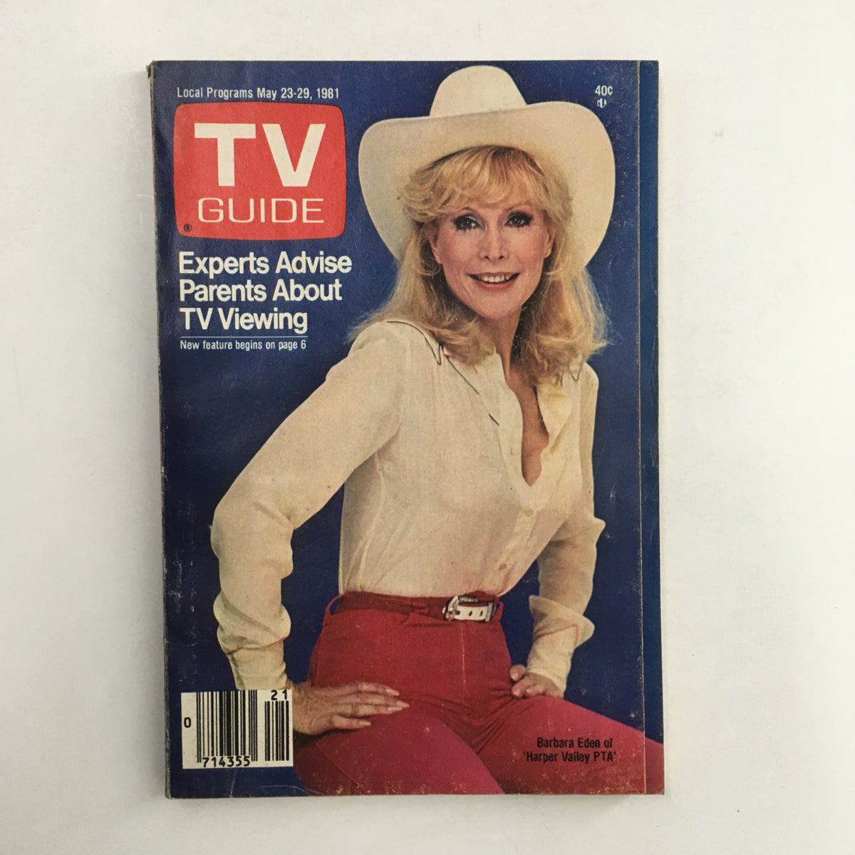 TV Guide Magazine May 23 1981 featuring a cover image of Barbara Eden dressed in Western attire with a white cowboy hat, known for her role in 'I Dream of Jeannie.' This vintage magazine provides insights into the entertainment industry.