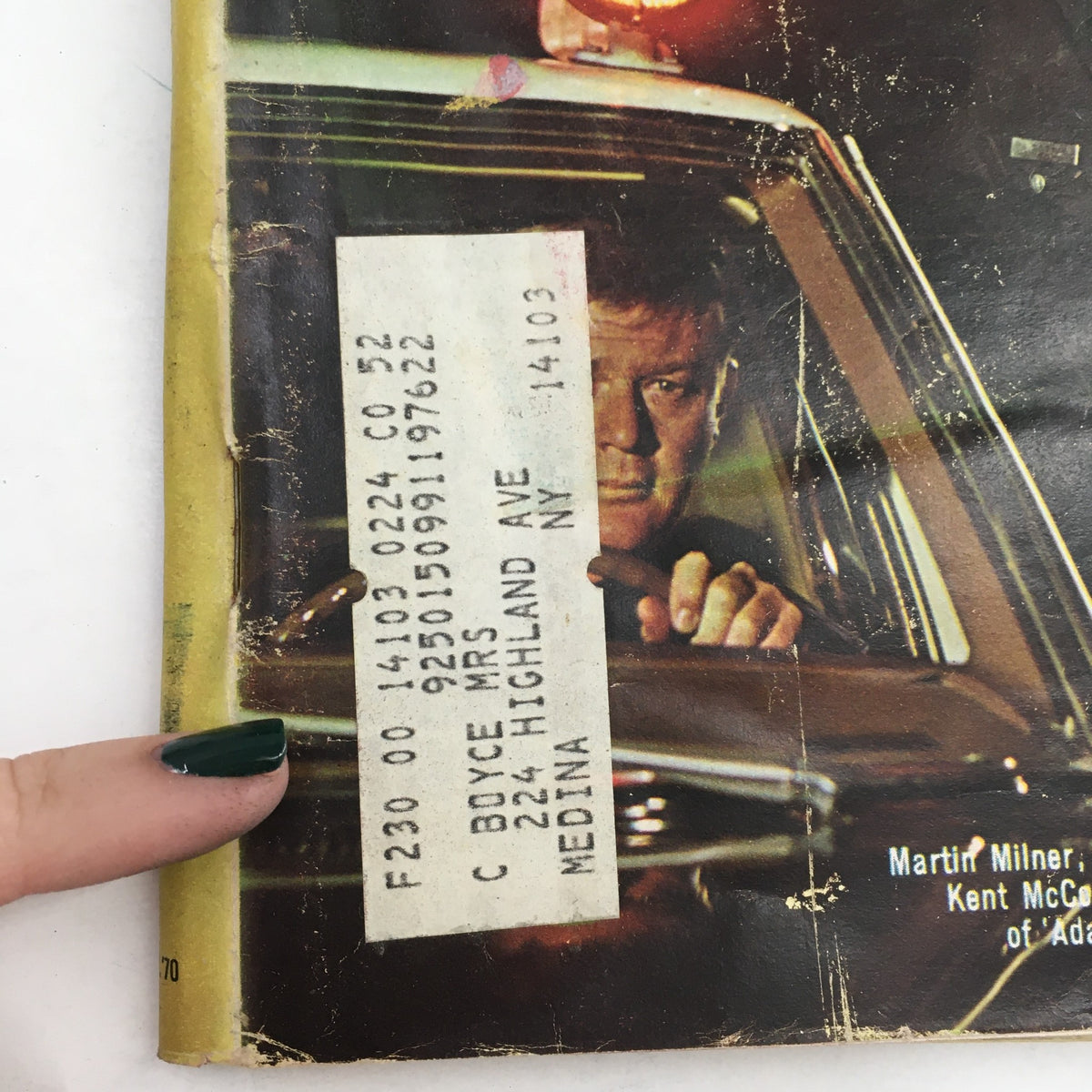 Close-up of TV Guide Magazine June 26 1971 cover with a visible address label, showcasing Martin Milner in a police setting.