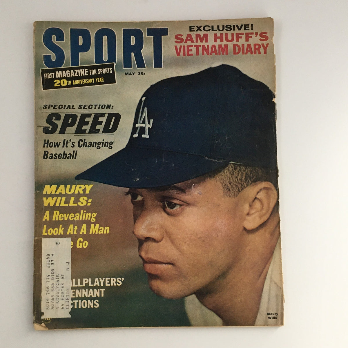 Sport Magazine May 1966 cover featuring Maury Wills and Sam Huff's Vietnam Diary, showcasing the intersection of baseball and military history.
