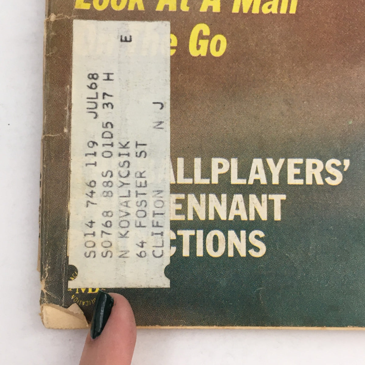 A close-up of the spine label from the Sport Magazine May 1966, indicating it features an article on Maury Wills and Sam Huff’s Vietnam Diary.