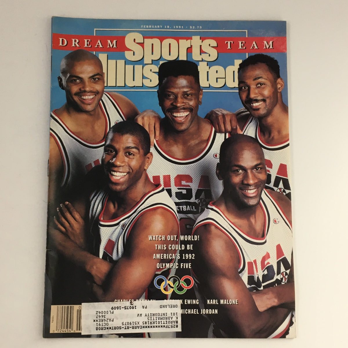 Sports Illustrated Magazine February 18 1991 cover featuring Charles Barkley, Michael Jordan, and other NBA legends, highlighting the Dream Team and the lead-up to the 1992 Olympic Games.