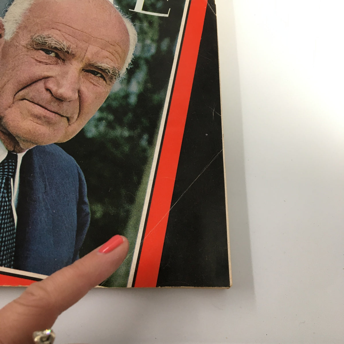 Close-up of the cover of VTG Newsweek Magazine March 13, 1967, featuring a prominent figure and bold graphics.