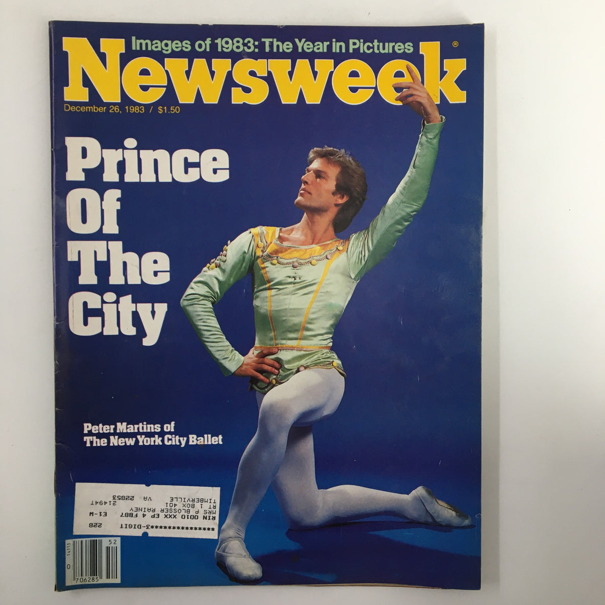 VTG Newsweek Magazine December 26 1983 featuring Peter Martins of The New York City Ballet on the cover, showcasing his iconic pose in a light green ballet costume against a blue background.