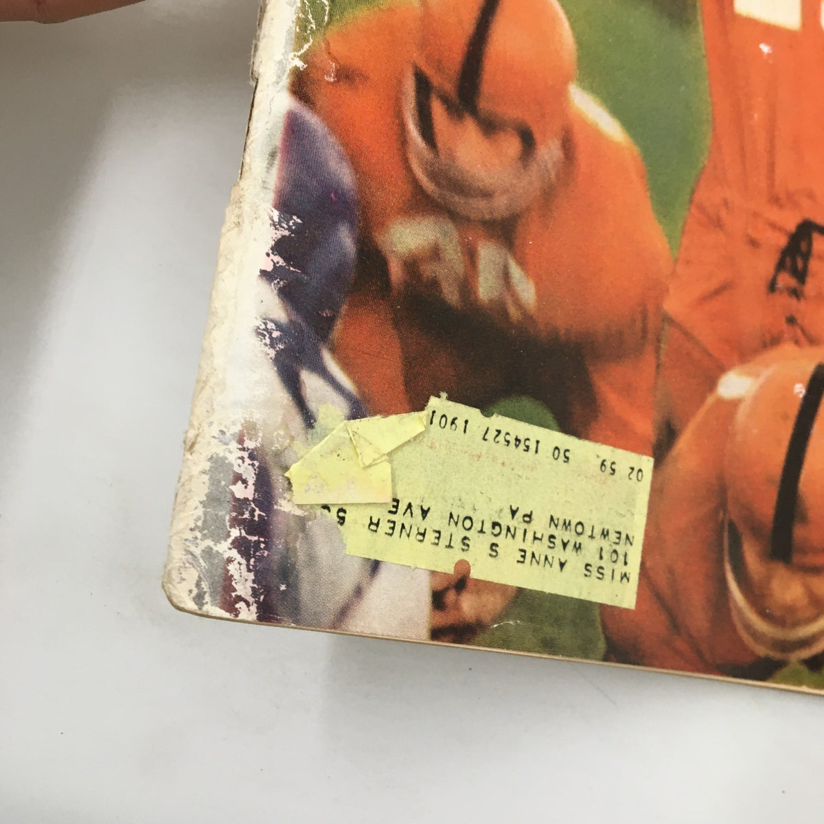 Side view of VTG Sports Illustrated Magazine October 27 1958 displaying wear and a label, highlighting Football's Fifth Week theme.