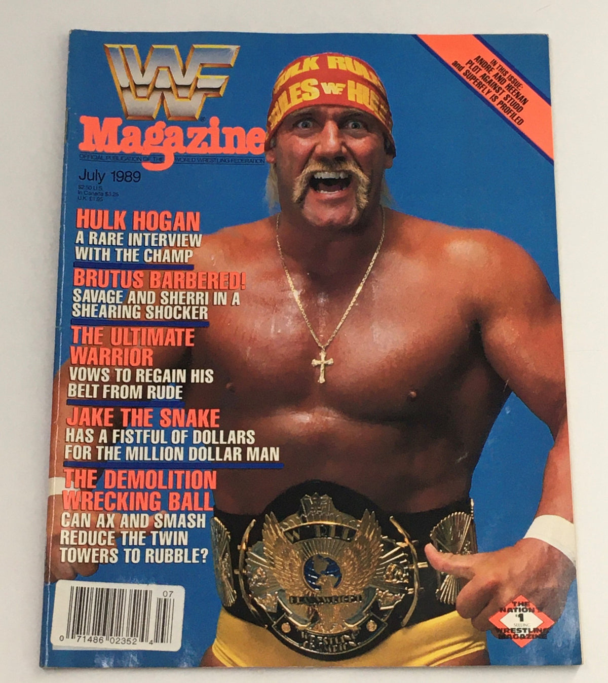 WWF Magazine July 1989 featuring Hulk Hogan on the cover, showcasing vintage wrestling culture with headlines about Brutus Beefcake and Jake The Snake, highlighting the excitement of professional wrestling in the late 1980s.