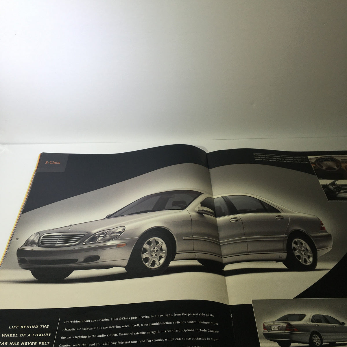 2000 Mercedes-Benz CLK-Class S-Class Dealership Catalog Brochure featuring the S-Class model, emphasizing its elegant appearance and luxury features.