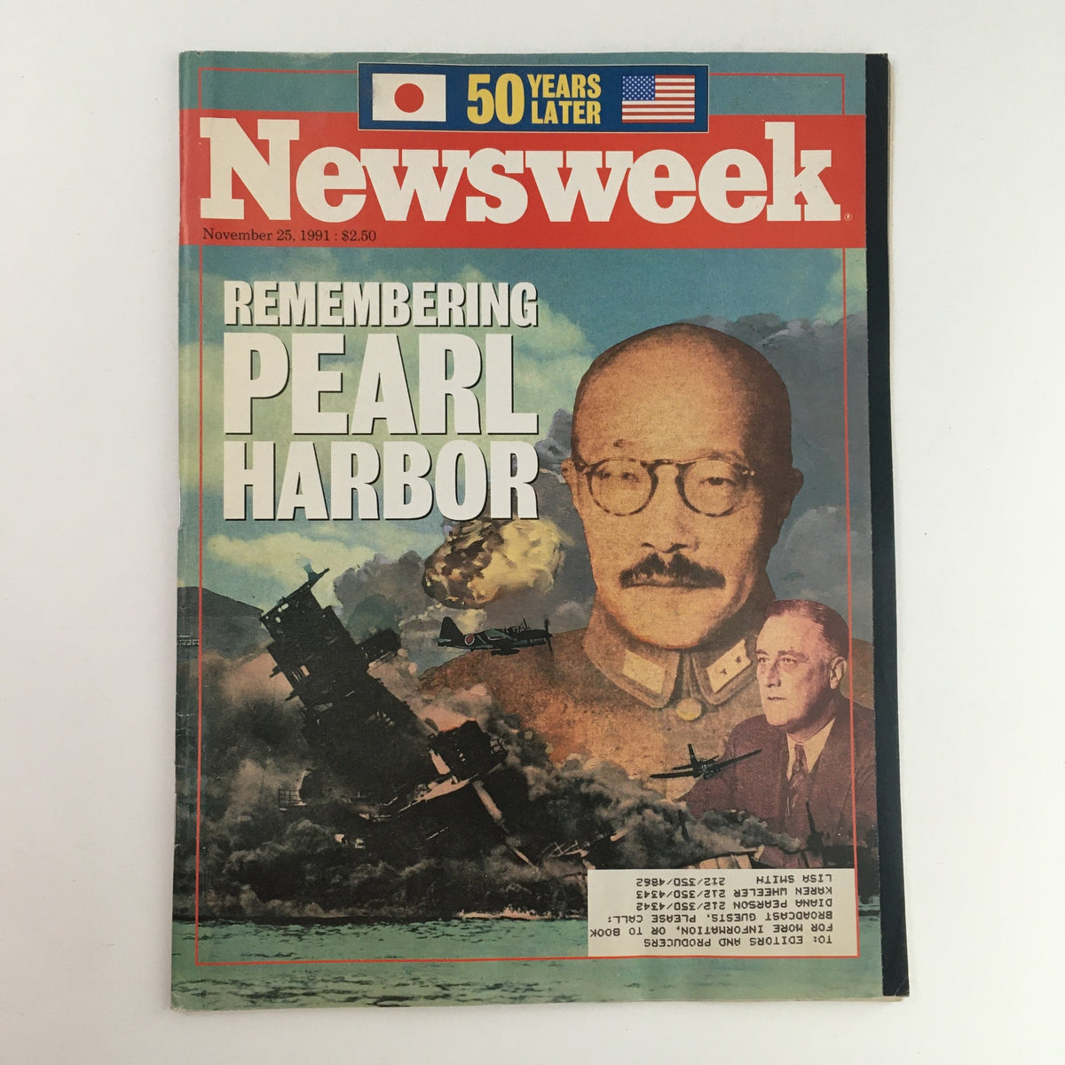 Newsweek Magazine cover from November 25, 1991, commemorating the 50th anniversary of Pearl Harbor, featuring historical imagery and text that highlights the event.