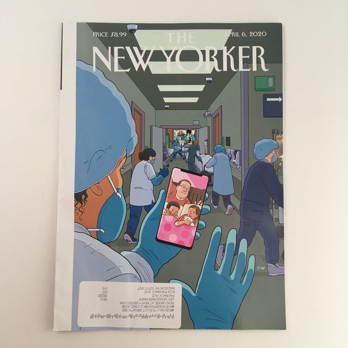 The New Yorker April 6 2020 Full Magazine featuring a cover illustration by Chris Ware, depicting a hospital scene with healthcare workers and a character holding a phone.