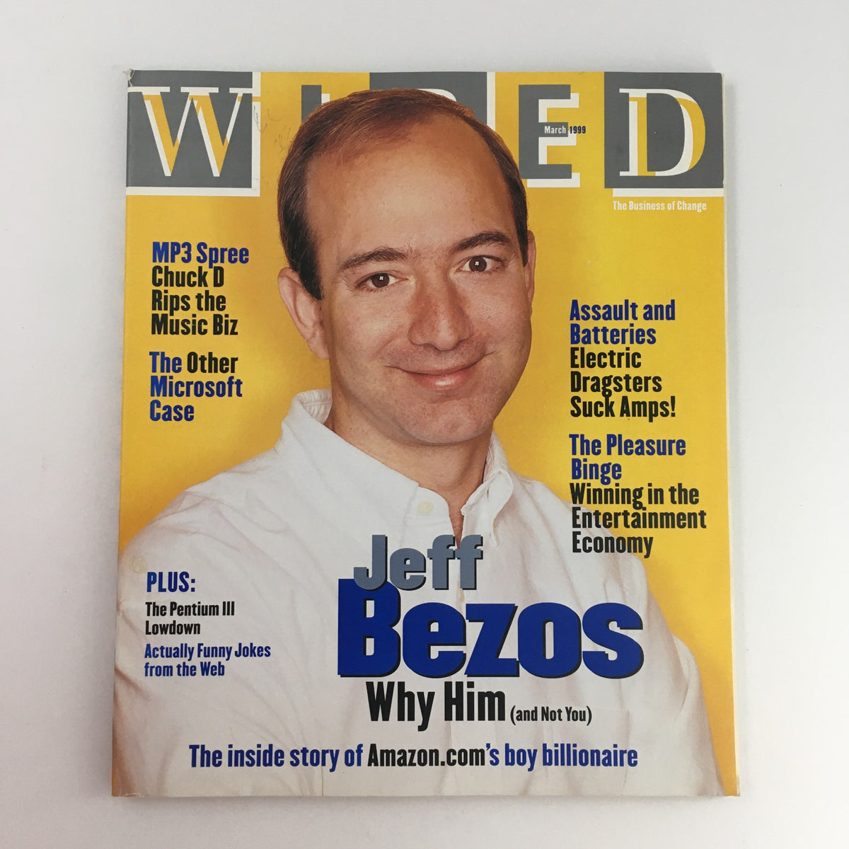 Wired Magazine March 1999 featuring Billionaire CEO of Amazon, Jeff Bezos, on the cover, showcasing articles on technology and entertainment.