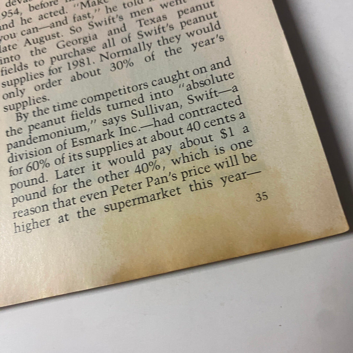 Text excerpt from Forbes Magazine March 16, 1981 discussing supply challenges in the peanut industry. The feature is part of a historical analysis of economic issues in the Midwest.