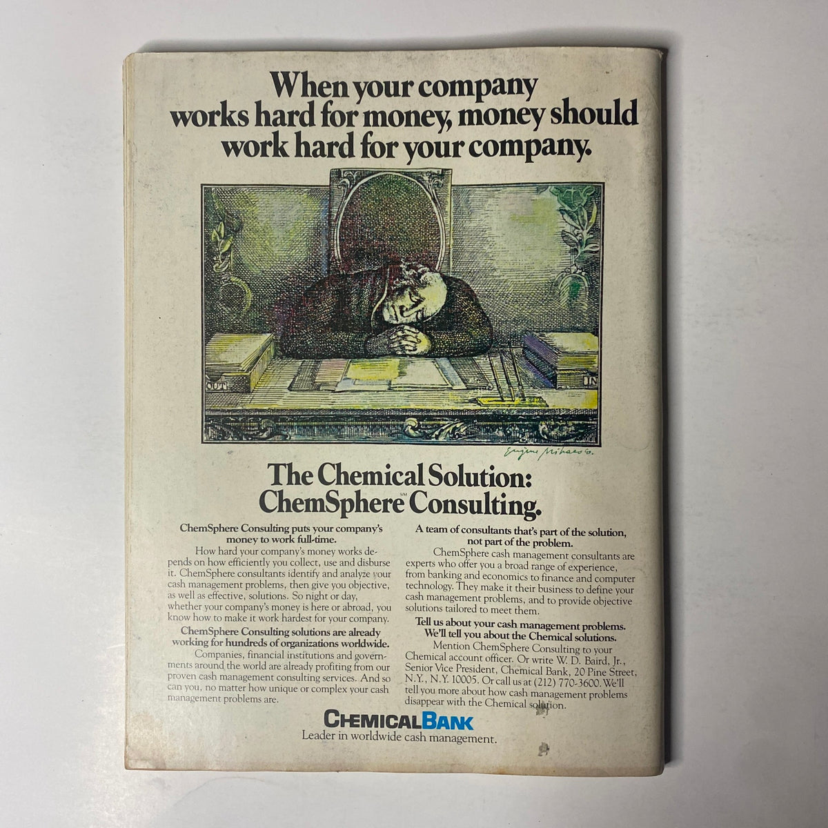 Back cover of Forbes Magazine March 16, 1981 featuring an advertisement for ChemSphere Consulting by Chemical Bank, promoting business efficiency solutions.