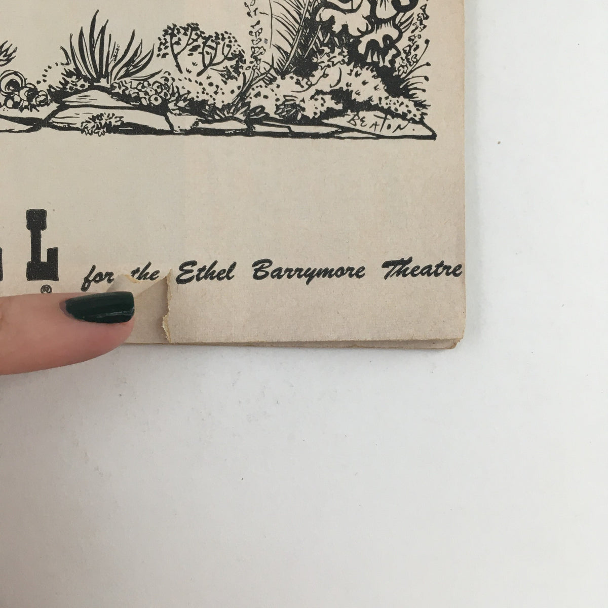 Close-up of the bottom of the 1955 Playbill for The Chalk Garden, showing the title and Ethel Barrymore Theatre inscription.