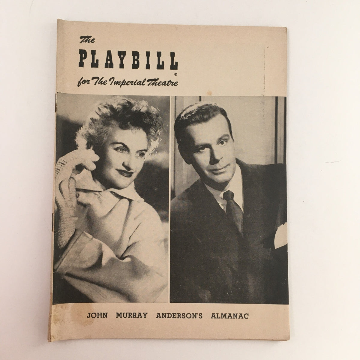 1954 Playbill for John Murray Anderson's Almanac featuring cover design with promotional photographs of actors, showcasing the Imperial Theatre's production.