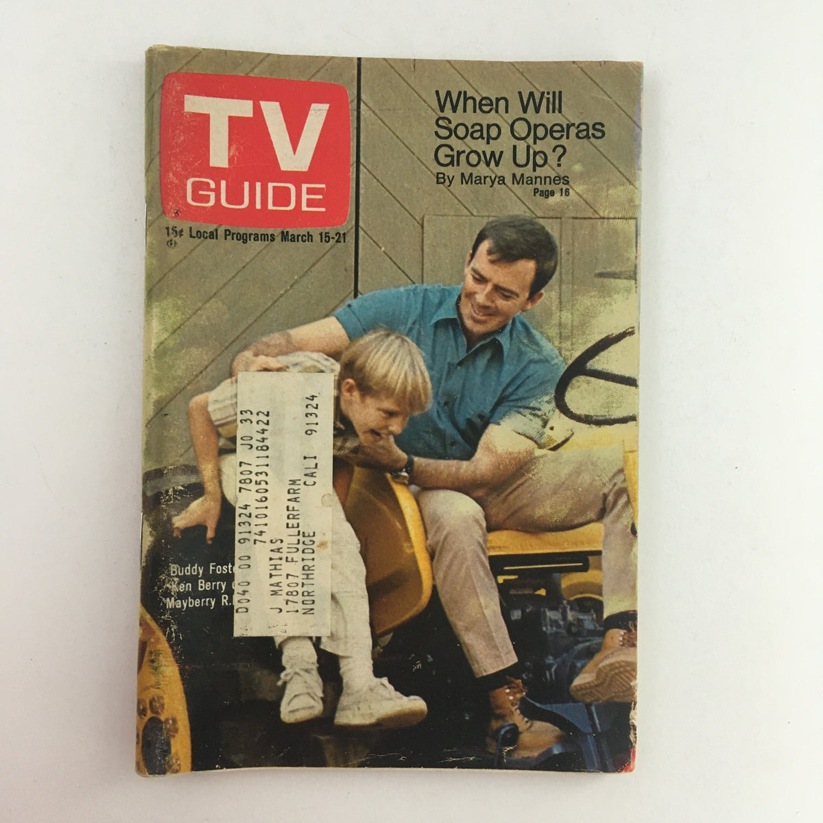 Cover of TV Guide March 15 1969 featuring Buddy Foster and Ken Berry, showcasing a nostalgic scene with a child on a tractor.