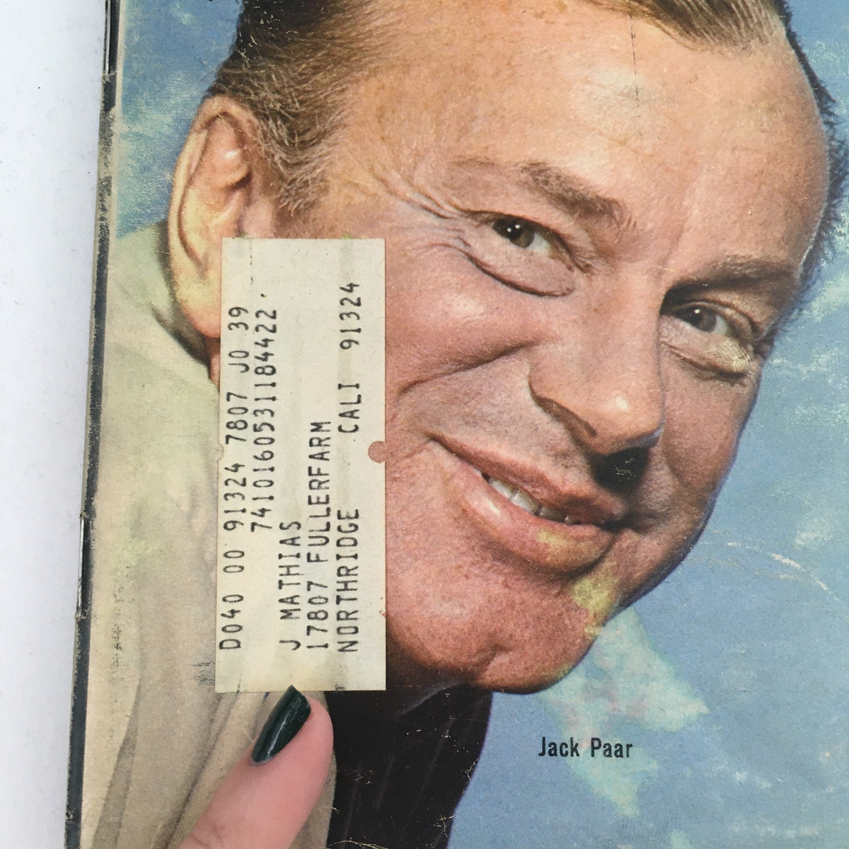 Close-up of the TV Guide cover from April 26, 1969, Vol 17 #17, highlighting Jack Paar's smile and the magazine's vintage address label.