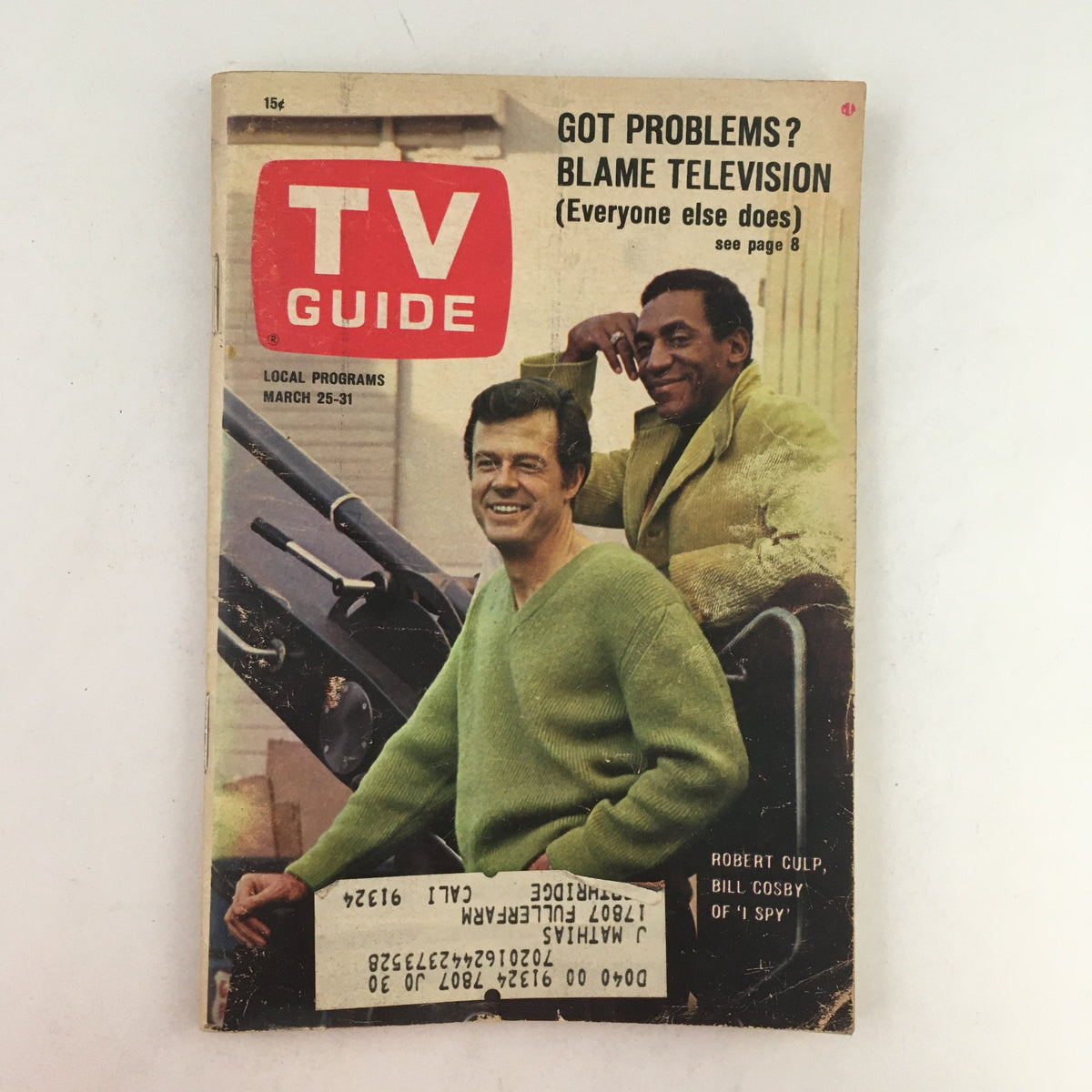 TV Guide March 25 1967 featuring Robert Culp and Bill Cosby on the cover, showcasing classic television culture.
