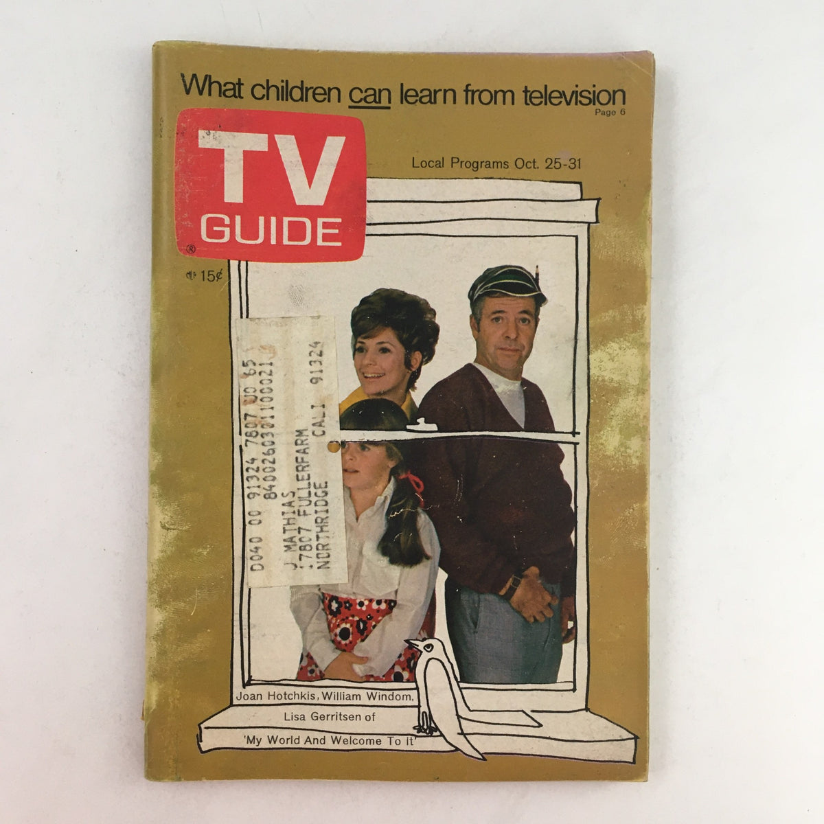 TV Guide October 25 1969 cover featuring Joan Hotchkis, William Windom, and Lisa Gerritsen with the headline 'What children can learn from television'.