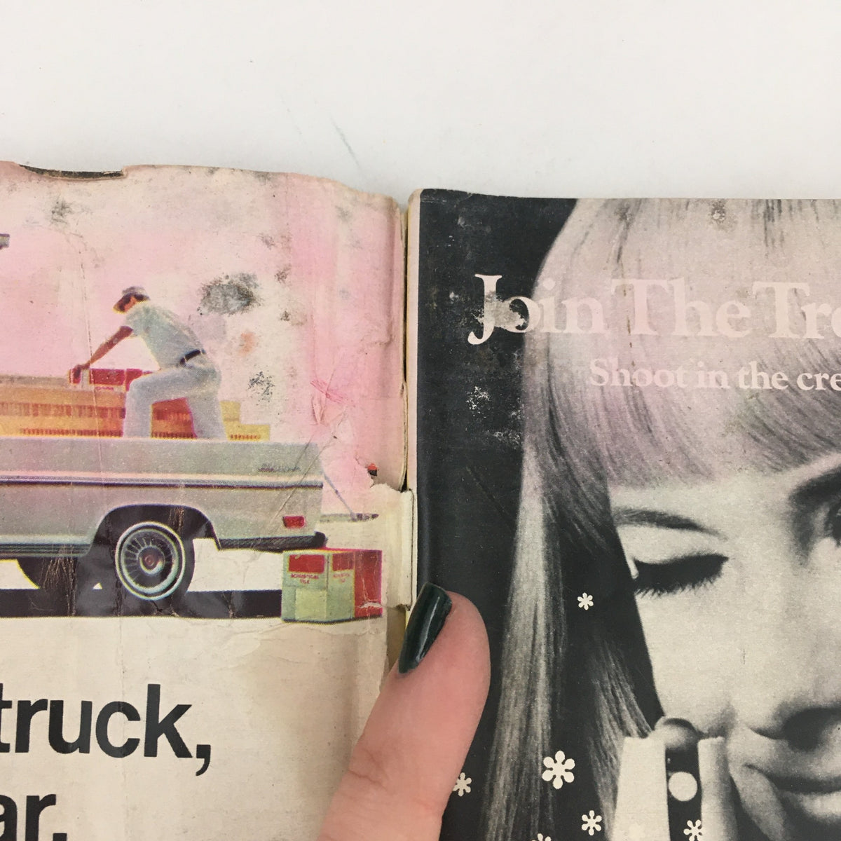 Vintage advertisement in the TV Guide October 14 1967 issue depicting a scene with a truck, reflecting the era's design.