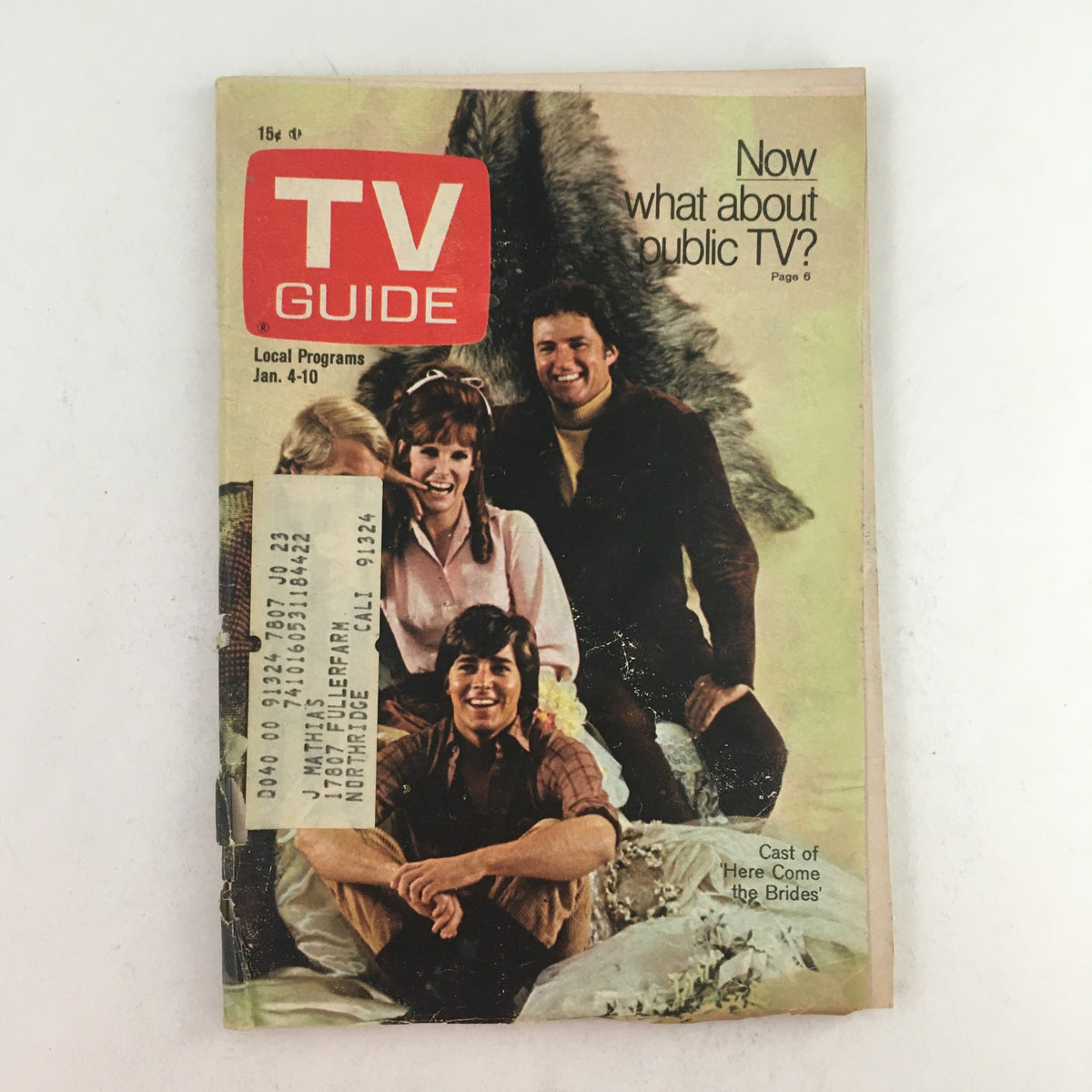 Cover of TV Guide January 4, 1969 with David Soul and Hanley Bobby, featuring the title and local programs. This vintage magazine is a collectible piece of television history.