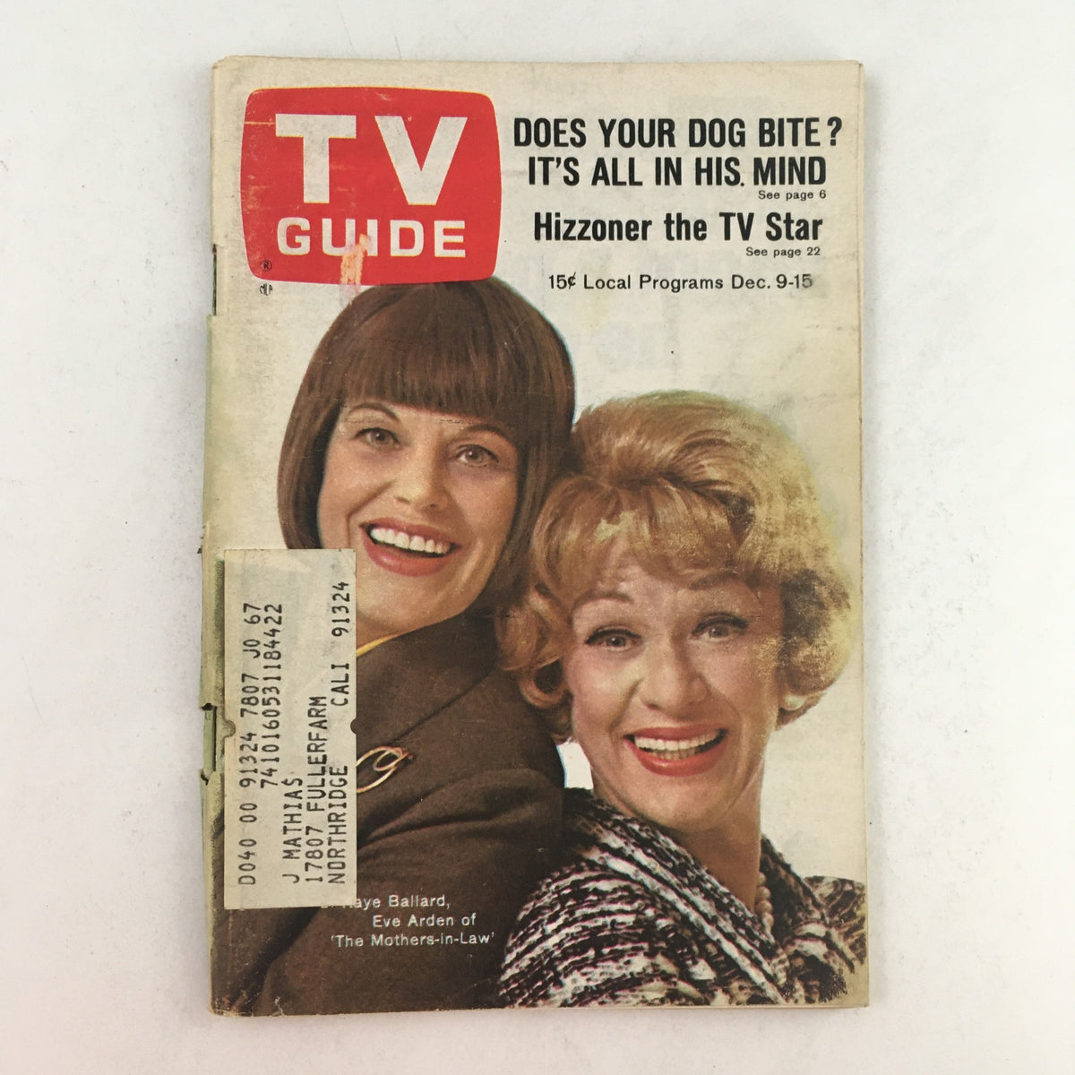 Cover of TV Guide December 9, 1967, featuring Kaye Ballard and Eve Arden, showcasing the charm of 1960s television and vintage media.