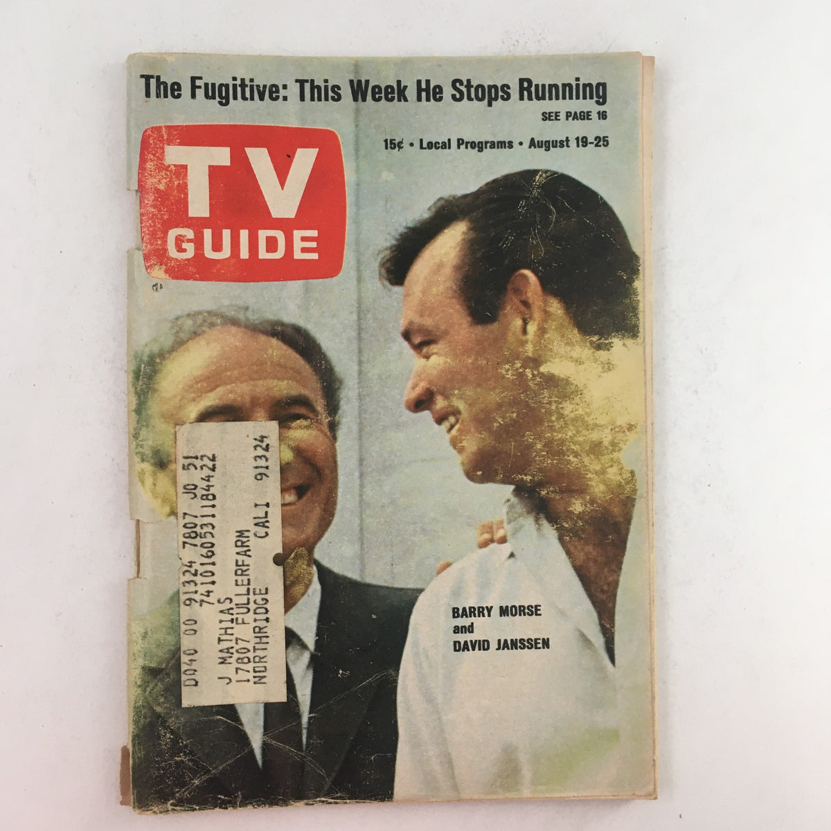 TV Guide August 19 1967 Cover featuring Barry Morse and David Janssen, showcasing vintage television history.