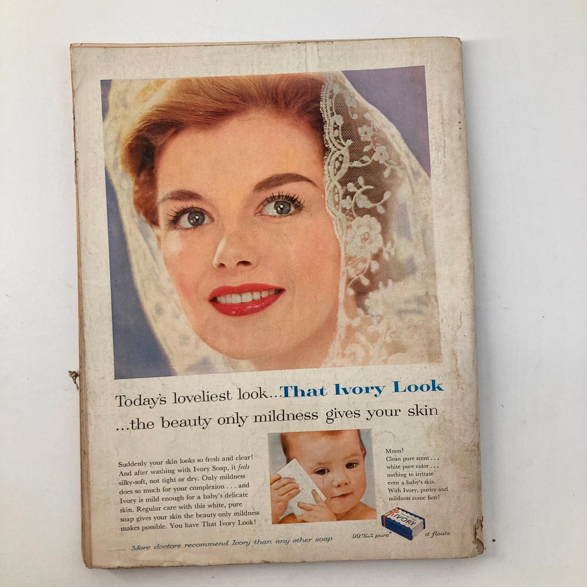 Cover of VTG Good Housekeeping Magazine September 1959, highlighting a beauty advertisement for Ivory soap, featuring a model in a lace veil and showcasing skincare tips.
