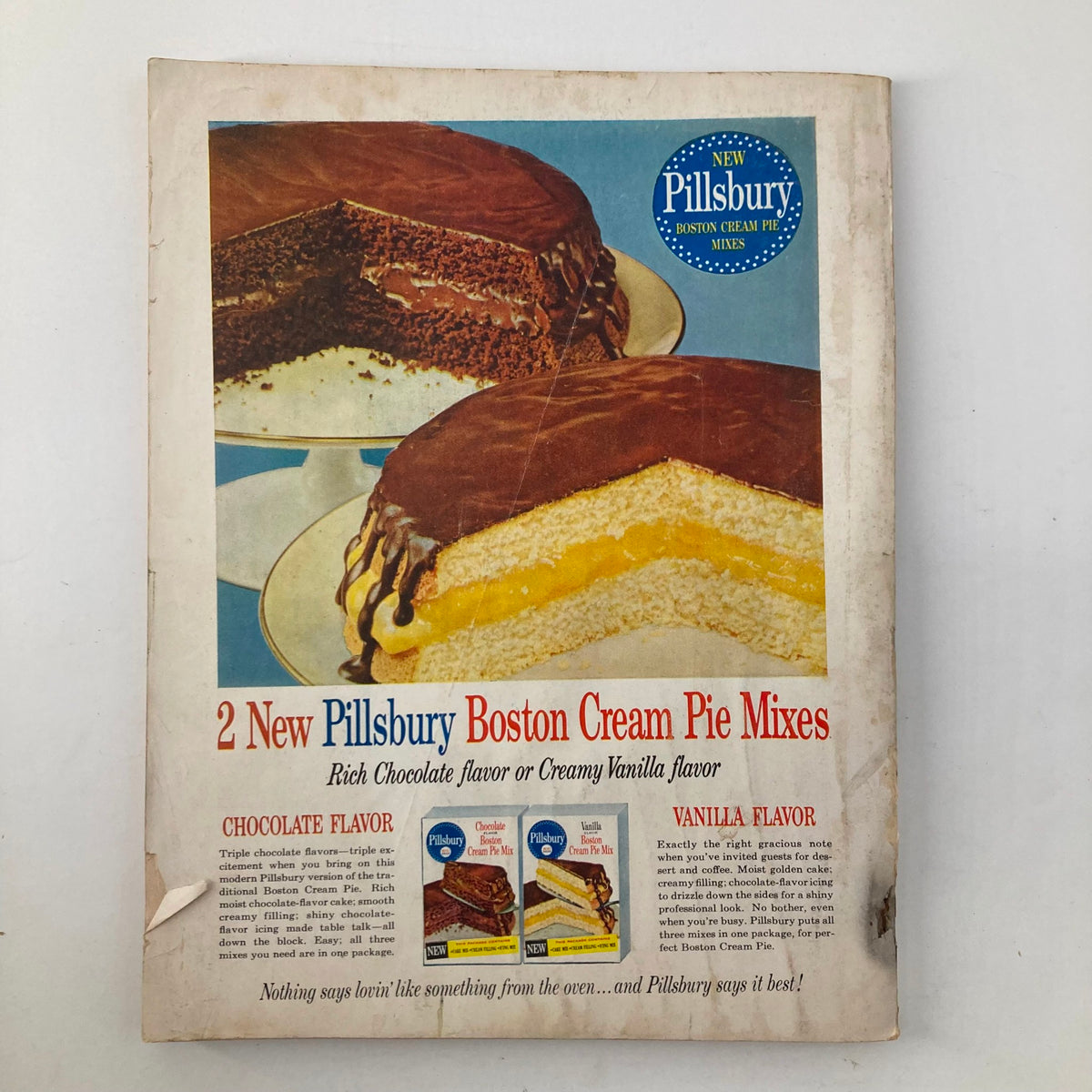 Cover of the VTG Good Housekeeping Magazine from October 1959 featuring a vintage advertisement for Pillsbury Boston Cream Pie mixes, showcasing rich chocolate and creamy vanilla flavors with appetizing images of the desserts.