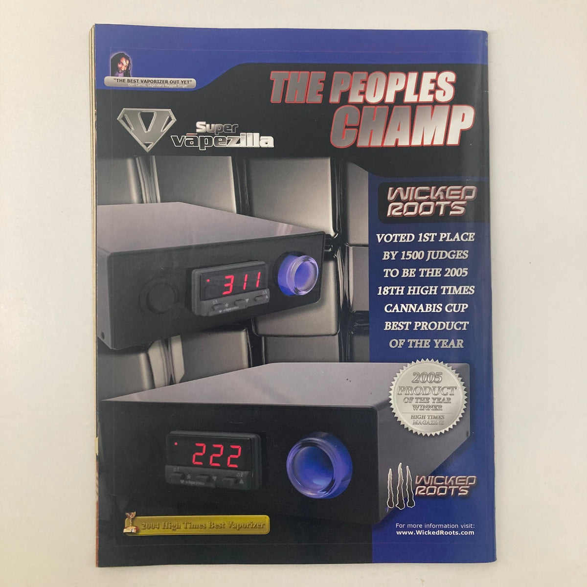 Cover of High Times Magazine April 2006, showcasing the Super Vaporilla, endorsed as the People’s Champ and recognized as the best product of the year at the 2005 High Times Cannabis Cup.