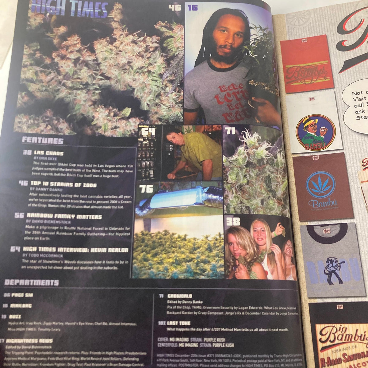 Interior page of High Times Magazine December 2006, featuring articles and images related to cannabis culture, including a profile of Ziggy Marley.