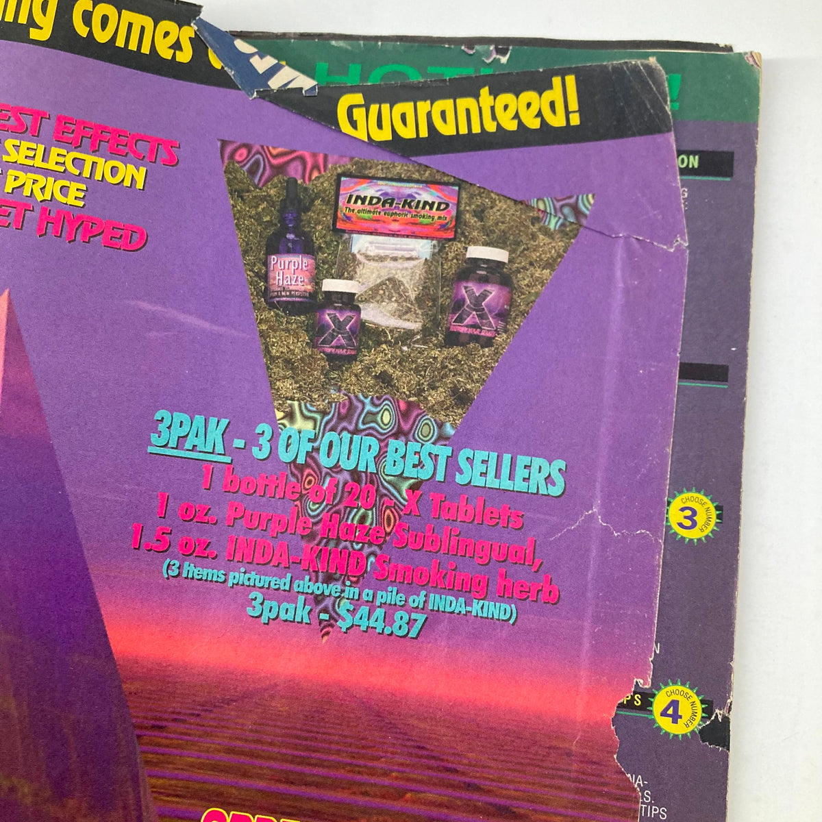 Back cover of High Times Magazine June 1996, showcasing product advertisements including a purple haze sublingual and INDRA-KIND products.
