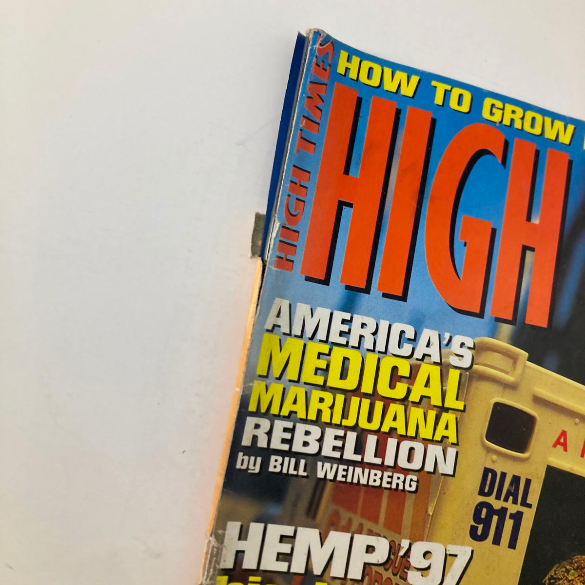 Close-up of the High Times Magazine April 1997 cover highlighting America's Medical Marijuana Rebellion with vibrant colors.
