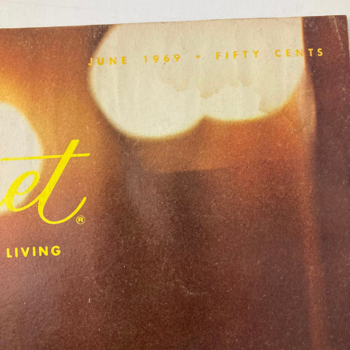 Close-up of the Gourmet Magazine June 1969 cover featuring the title and publication date, highlighting its vintage appeal.