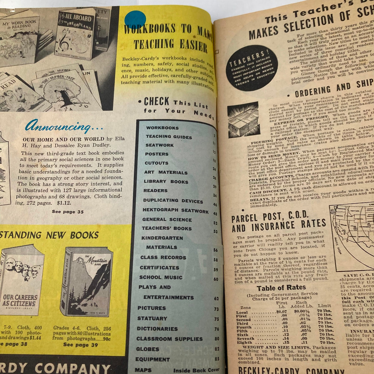 Interior page of the 1944 Teacher's Buying Guide displaying workbooks and teaching materials for educators.