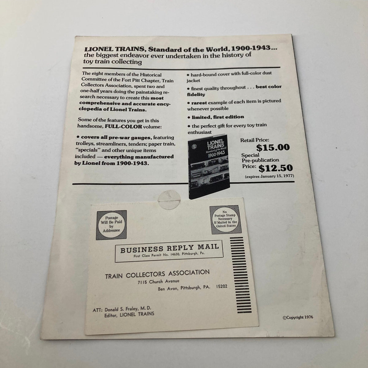 1976 Lionel Trains Standard of the World 1900-1943 Catalog