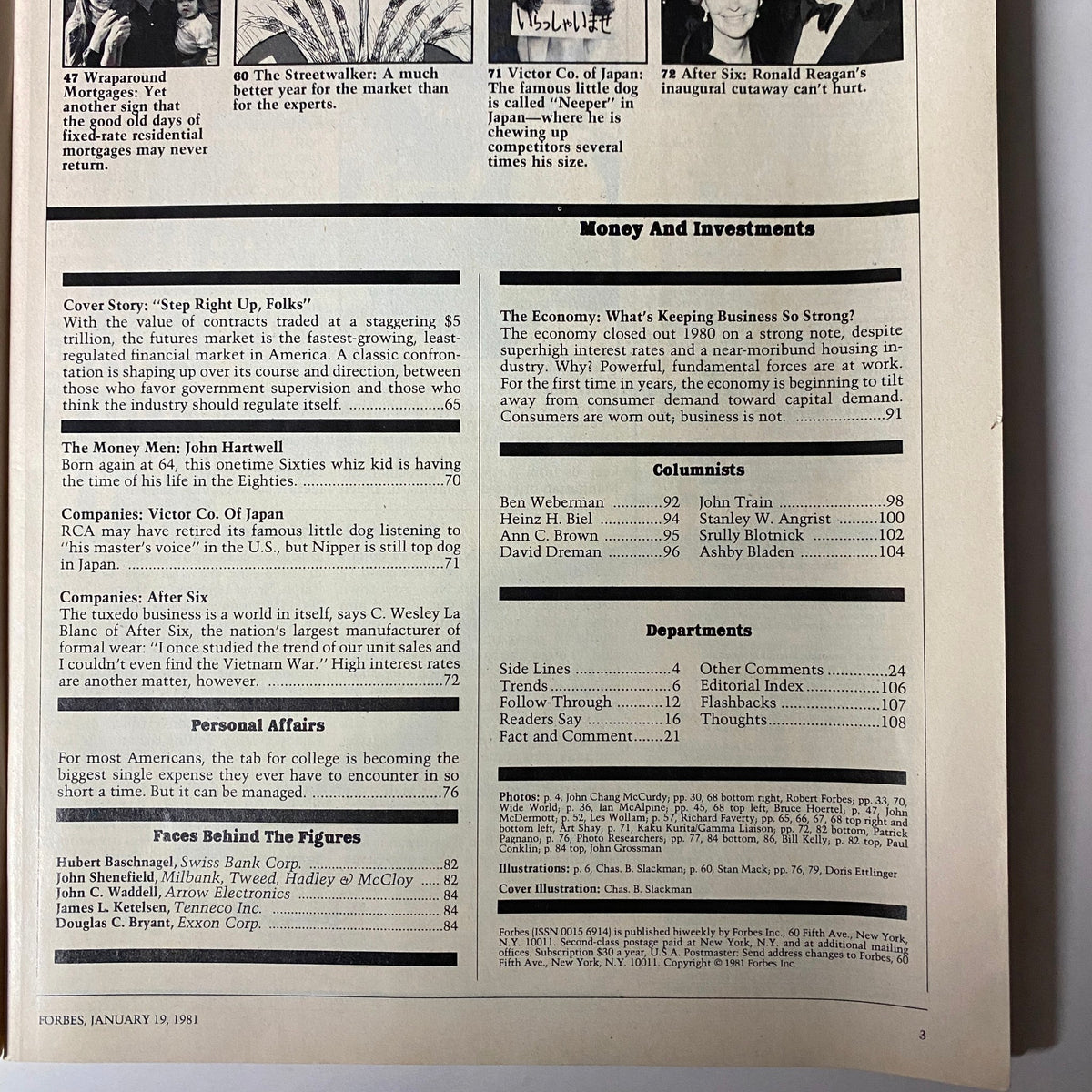 Another interior page from Forbes Magazine January 19, 1981 presenting financial topics and companies involved in the futures market, emphasizing the ongoing economic concerns in the early 1980s.