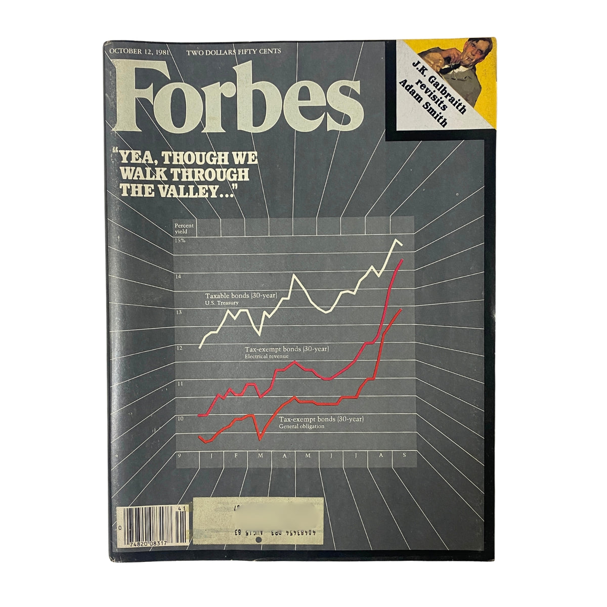Cover of Forbes Magazine dated October 12, 1981, titled 'The Time Has Come - America's Top Financiers', featuring graphs related to bond yields.