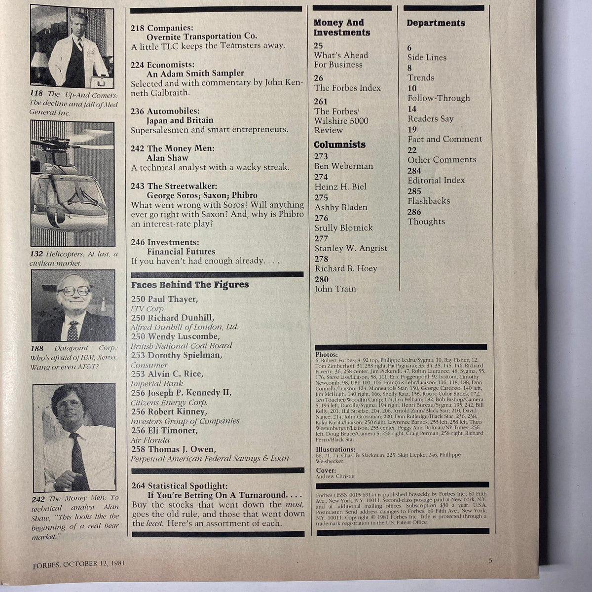Inside pages of Forbes Magazine, October 12, 1981, showcasing profiles and financial discussions on taxable and tax-exempt bonds.