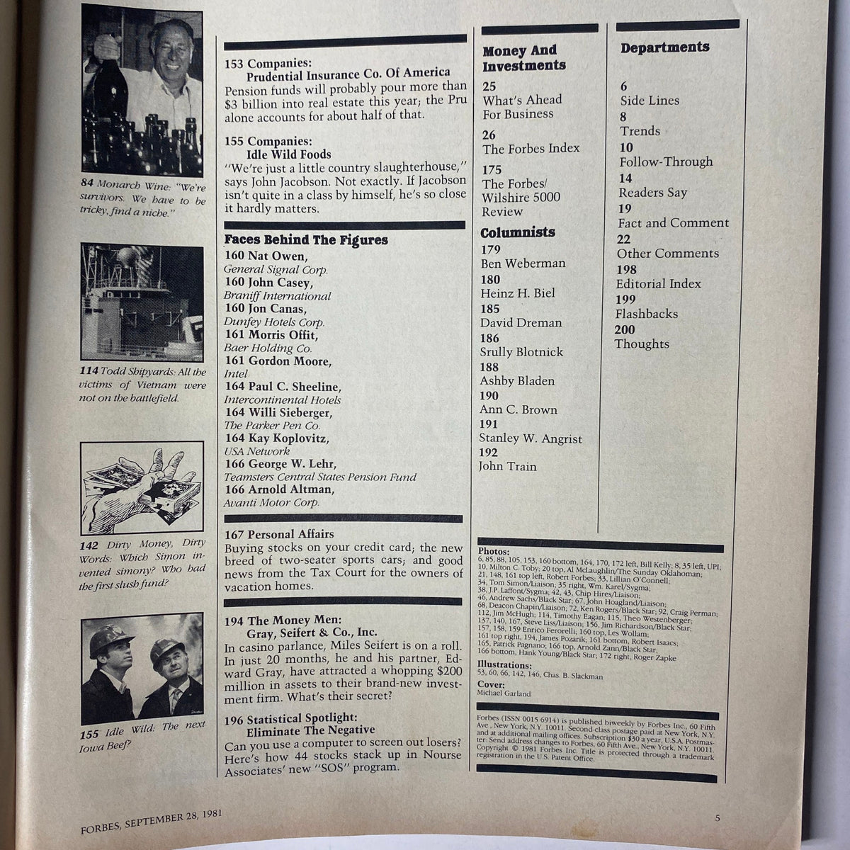 Forbes Magazine September 28, 1981, featuring the 'Faces Behind the Figures' section, showcasing prominent figures in corporate America.