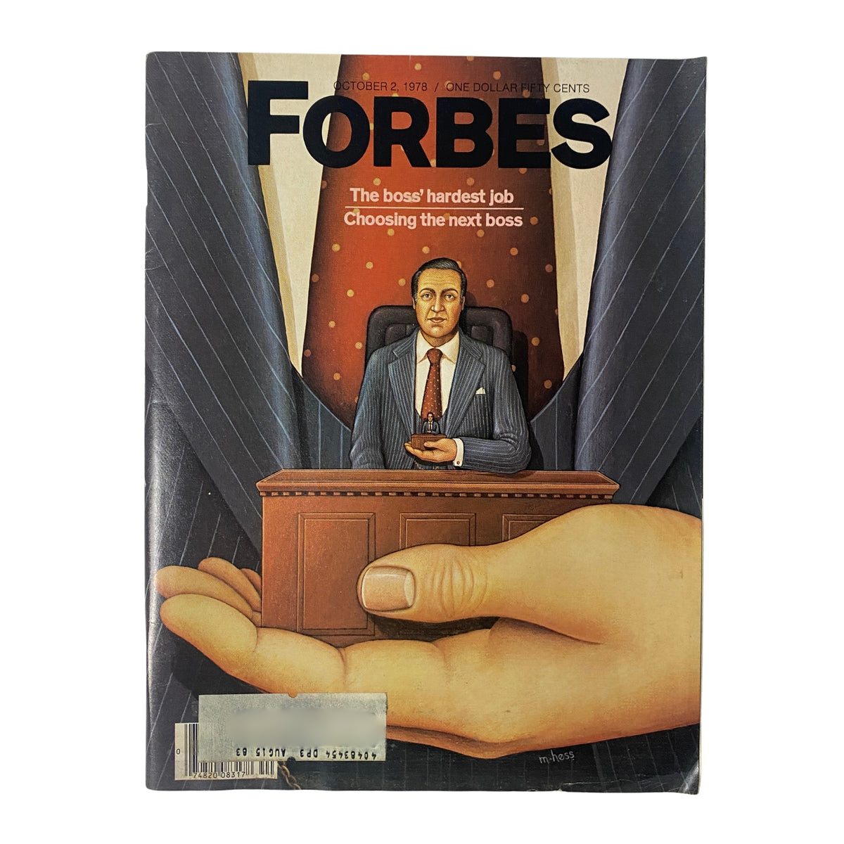 Cover of Forbes Magazine from October 2, 1978, featuring the title 'The Boss' Hardest Job, Choosing The Next Boss', with a visual representation of leadership and succession.