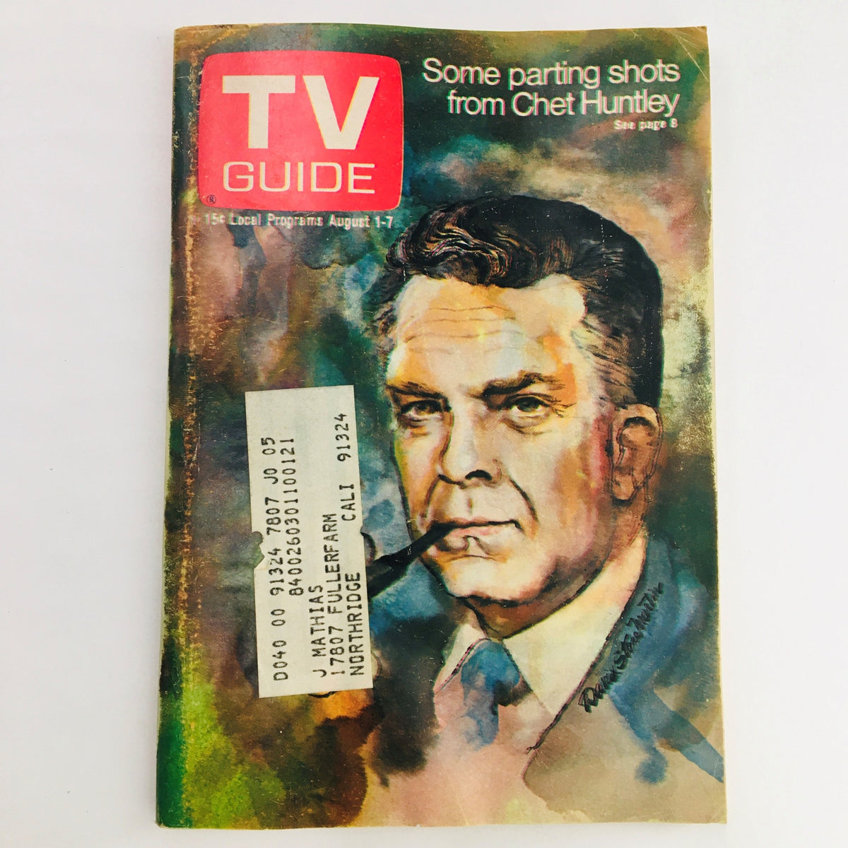 TV Guide August 1 1970 Vol 18 #31 featuring a cover photo of Chet Huntley, showcasing a vintage design and minor wear typical for its age.