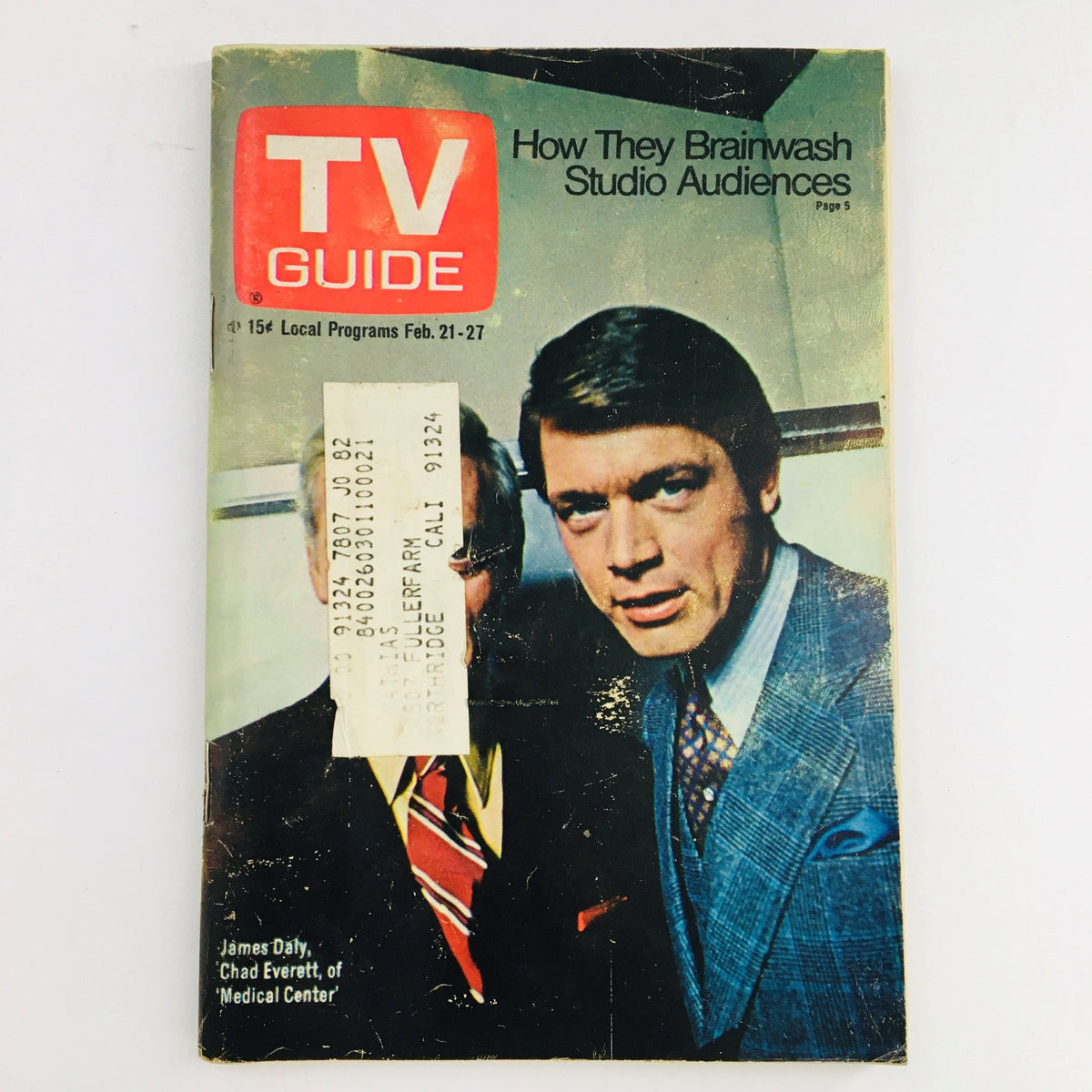 TV Guide February 21 1970 featuring James Daly and Chad Everett on the cover, showcasing articles and television listings from the 1970s.